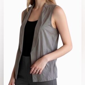 Kenar Linen Vest Gray Open Front Lightweight Natural Fiber Casual Women M